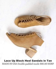 MADE IN USA Lace Up Sbicca Hogan Open Toe Dress Sandals Booties Shoes Tan Size 7