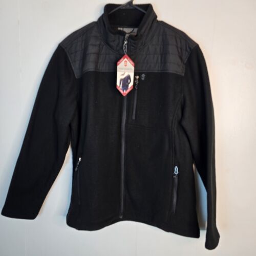 Free Country Men's Soft Full Zip Grid Fleece Jacket XL Black NEW (46-48)