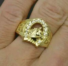 1Ct Round Cut Lab-Created Diamond Horse Shoes Head Ring 14K Yellow Gold Finish