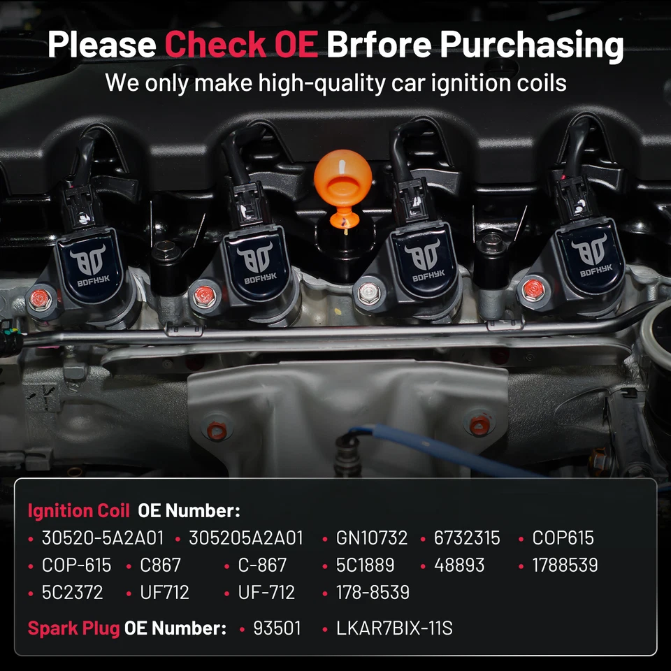 Paquete de 4 bobinas de encendido UF712 y bujías para Acura ILX l4 2016-2022 2,4 L Foto 4 de 4