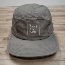Camp State 5 Panel Hat Cap Strap Back Gray Cotton Yupoong Classics Script Logo
