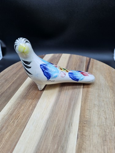 Tonala Mexican Pottery Folk Art Bird Figurine Hand Painted Vintage Pigeon Dove