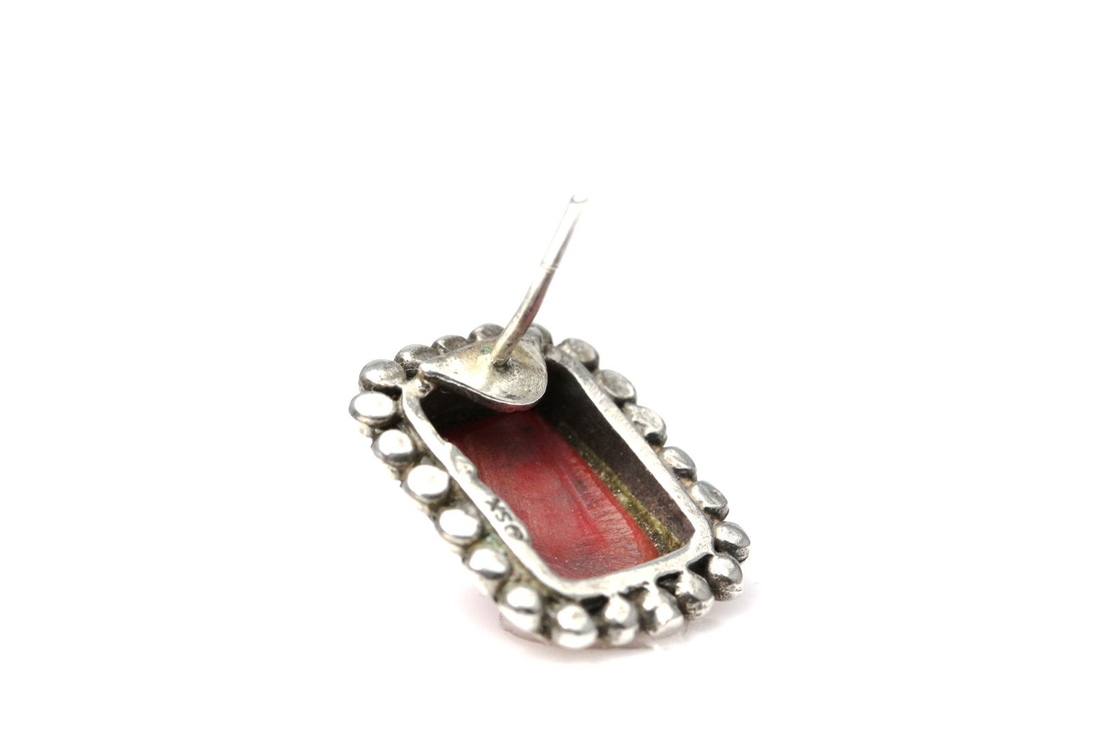 Rectangular Shape Red Stone Sterling Silver 925 E… - image 13