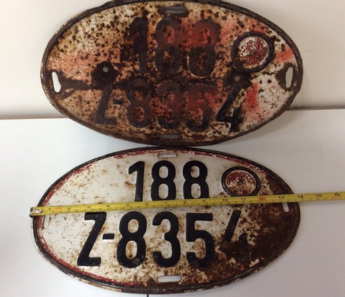 Pair Of Vintage Old German License Plates 2x Oval Auto License Plates 188-Z8354 - Picture 2 of 2