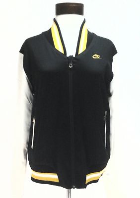 NIKE Satin REVERSIBLE Black/White/Gray Vintage Varsity BOMBER Jacket Womens L 