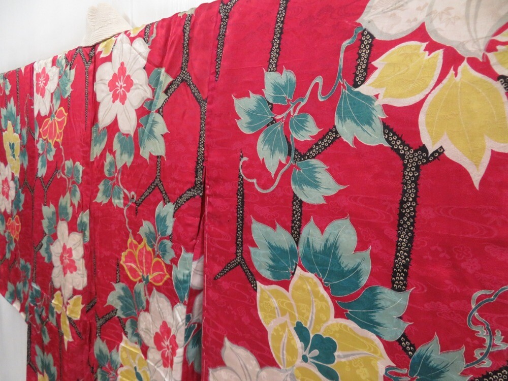 4629T01z560 Antique Japanese Kimono Silk JUBAN Flower Wine red | eBay