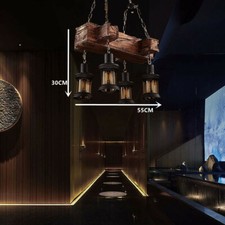 Rustic Chandelier Pendant Lighting Fixture Wooden Ceiling LED Light Hanging Lamp