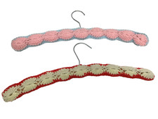 Crocheted Yarn Covered Handmade Vintage Wood Hangers Set of 2