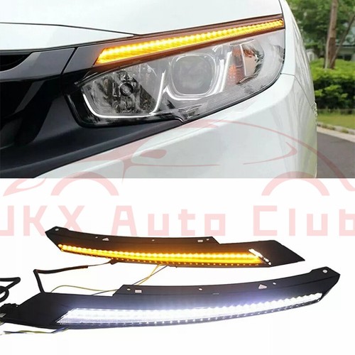For Honda Civic 2016-2021 u Headlight Eyebrows LED DRL Daytime Turning Lights - Picture 1 of 8