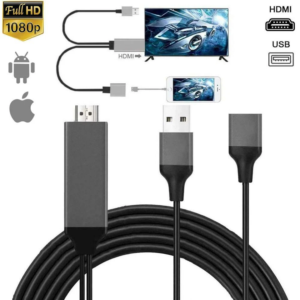 1080P HDMI Mirroring Cable Phone to AV TV HDTV Adapter For iPhone iPad Android - Image 2 of 4