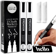 Erasable White Chalk Markers, 2PK 3mm Liquid Fine Tip Pens Chalkboard Bistro