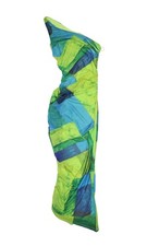 Fashion Nova Dress Womens Small Green Blue Lola Mesh Maxi One Shoulder Ruched