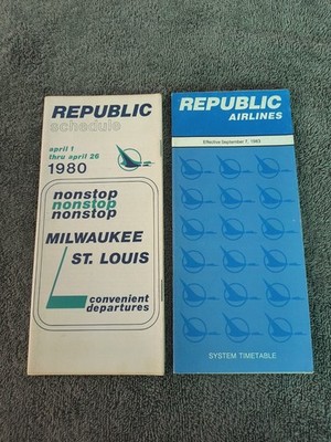 Set Of Two Republic Airlines System Timetables 1980, 1983