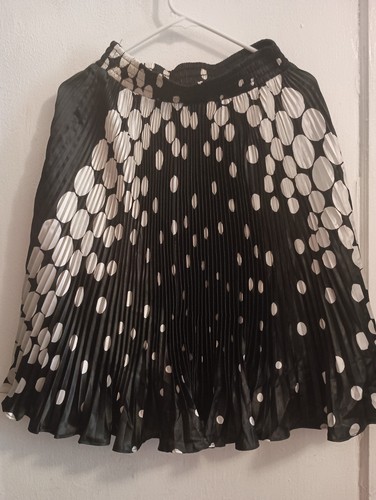 Anna-Kaci Women Skirt Pleated Size S Polka Dot Black & White Elastic Waist 