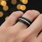 8mm Black Titanium Wedding Ring – CZ Eternity Inlay brushed Stepped Band — photo 5