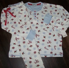 NWT PJ Salvage Ivory/Red/Blue CANDY CANES & SNOWFLAKES Knit Pajama/Lounge Set XL