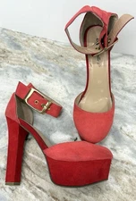 Red Platform Ankle Strap Heels Size 8M Sexy 5.5" Heels 1.5" Platf Holiday Party!