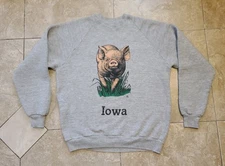 VTG 80s IOWA Pig Sweatshirt LSJ 1983 Double-sided 2 Sided Jerzees Adult XL Grey