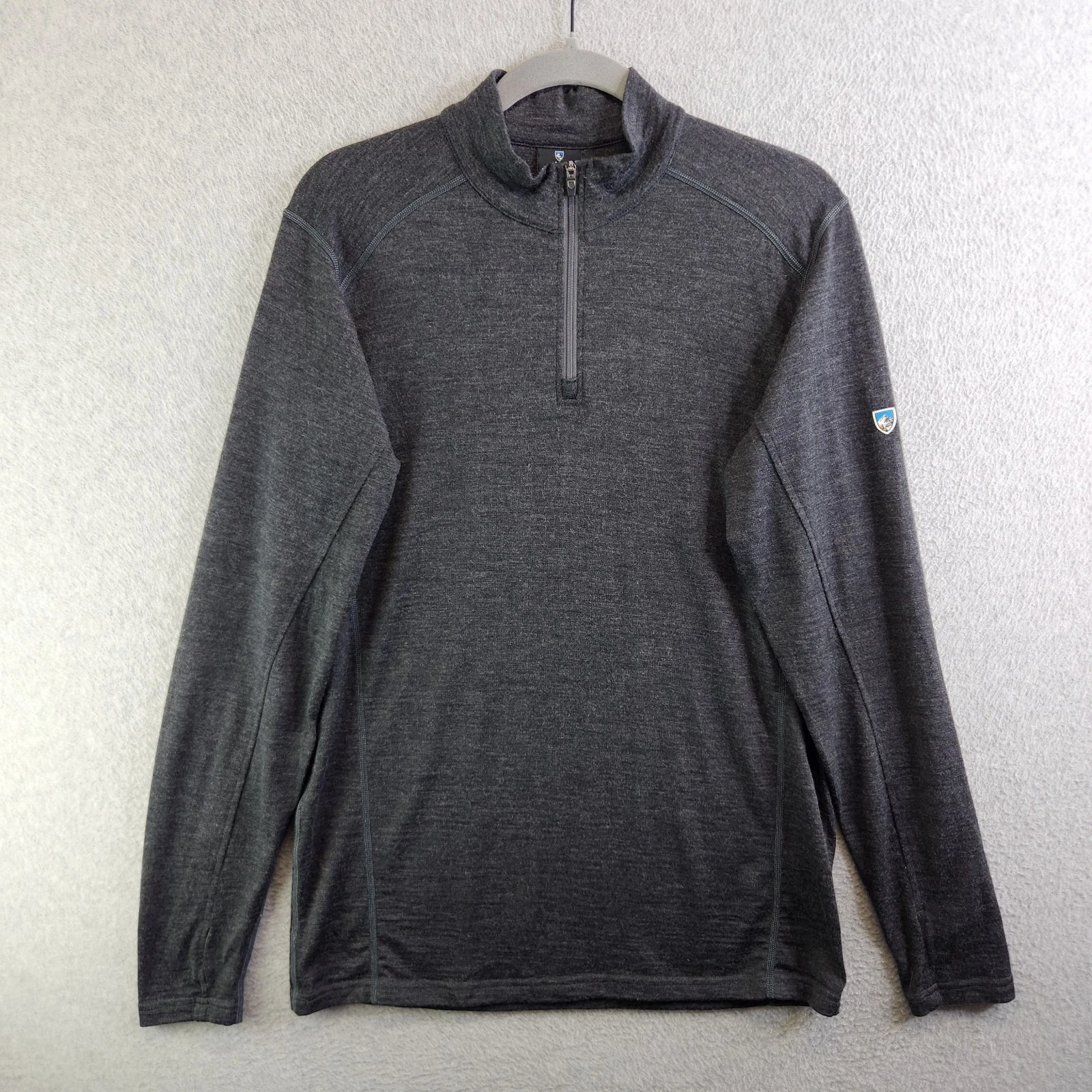 Kuhl Sweater Mens S Dark Gray 1/4 Pullover Merino Wool Thumbholes Baselayer Hike