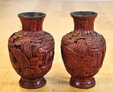 赤色 漆器 花瓶 中型 中国 剔紅 堆朱 内七宝 花文瓶 ヴィンテージ 赤色