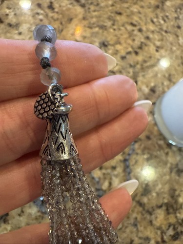 MARLYN SCHIFF Smoke Gray Glass Pendant Tassel long Necklace wrap 60"in. Jewelry - Picture 10 of 16