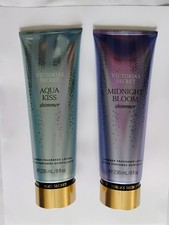 Victoria's Secret Body Lotion SET OF 2 Aqua Kiss Shimmer/Midnight Bloom Shimmer