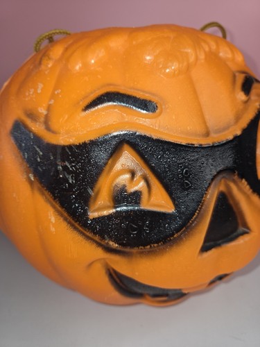 Vintage maskierter Bandit Blasform orange Kürbis Jack-O-Laterne Halloween Süßigkeiten - Bild 8 von 11
