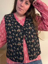 Vintage Handmade 70s Navy Ditsy Dark Floral Vest S-L Petite