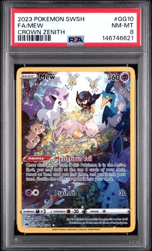 2023 POKEMON SWORD & SHIELD CROWN ZENITH #GG10 FULL ART/MEW PSA 8