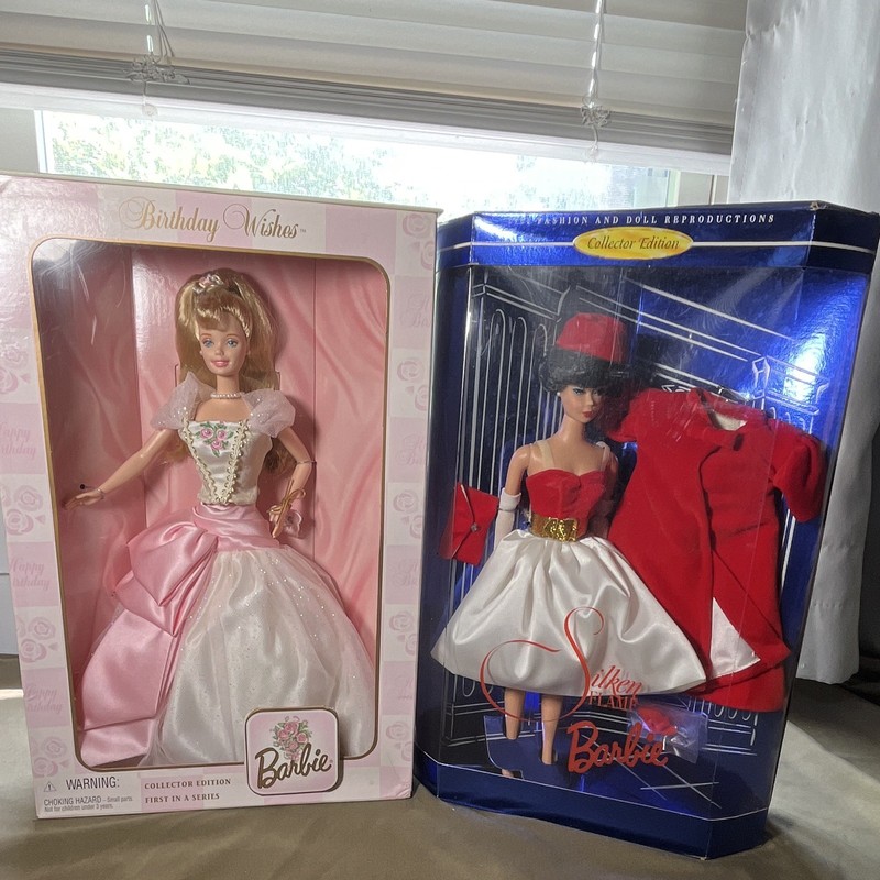 Mattel Barbie Collector Edition Lot of 2: Birthday Wishes & Silken Flame 12in