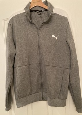 Men Long Sleeve Puma Track Jacket Gray White Pockets Full Zip Mock Collar Large