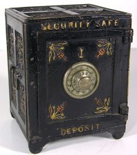 1887 LARGE CAST IRON FLOOR SAFE FIGURAL STILL BANK SECURITY SAFE DEPOSIT BANK