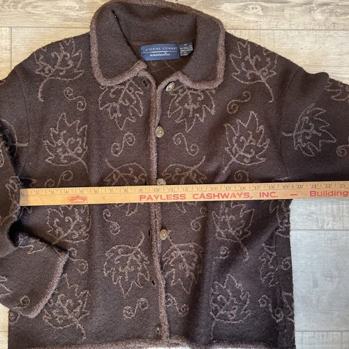 Vtg Catherine Stewart Belle Pointe Cardigan Sweater 100% Wool Medium Brown - Picture 3 of 4