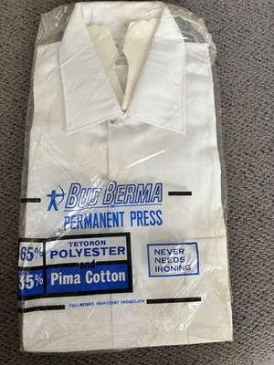 Bud Berma Permanent Press Vintage Dress Shirt White Long Sleeve Size 15