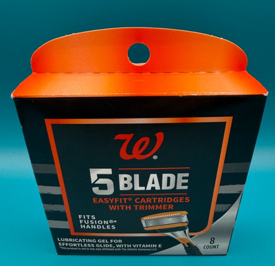 Walgreens 5 Blade Easyfit Cartridges With Trimmer, Fits Fusion Handles, 8 Count