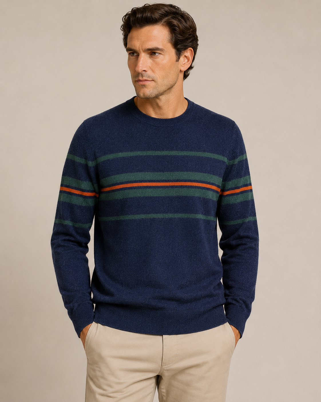Brooks Brothers Mens Merino Wool Silk Knit Sweater Striped Navy Orange S $148
