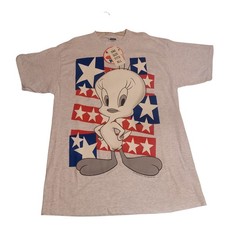 Vintage 90s Warner Bros Looney Tunes Tweety Bird T-Shirt XL Cotton Gray NWT 1995