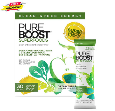 Pureboost Sugar-Free Superfoods Clean Energy Booster, Green Mojo 30 Count, Energ