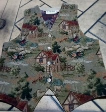 Vintage On The Verge Tapestry Vest Farmhouse, Sheep Country Side Women's Sz M