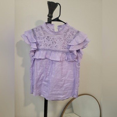 Veronica Beard Abdula Ruffled Embroidered Cotton Button Down Top, Size 2