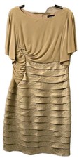 Adrianna Papell Champagne Tiered Cocktail Dress   Flutter Sleeve Elegant Size 12