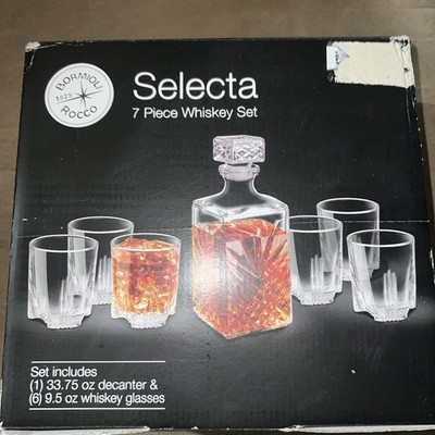 Bormioli Rocco Selecta 7 Piece Whiskey Glass Set & Decanter NEVER USED In Box