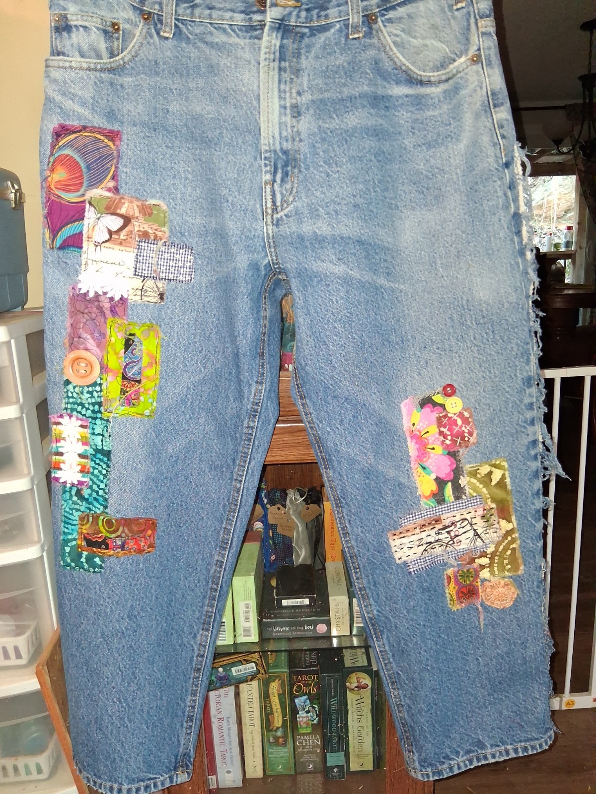 OOAK Handmade Upcycled Patchwork Denim Jeans Blue… - image 7