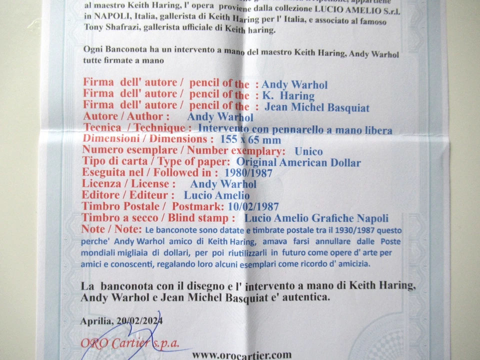 WARHOL/HARING/BASQUIAT: Echter 1 US DOLLAR 3x signiert, skizziert, Zertifikat - Bild 4 von 4