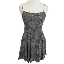 Black White Print Mini Dress Sleeveless Casual Summer Sundress