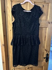 Nice Soft Lace Black Peplum Dress Size 12 / 14 New Look