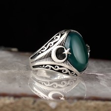    925 Sterling Silver Ring with Agate  Intricate Vintage Style