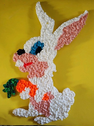 Vintage Melted Popcorn Plastic Easter Bunny Wall Hanging Decor White USA NEW - Picture 1 of 2