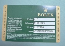 Certificato Garanzia Card 116610LV  Submariner Originale HULK warranty