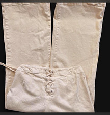 Pilcro Beige Denim Wide-Leg Pants Lace-Up Eyelet Pockets Mid Rise 30"